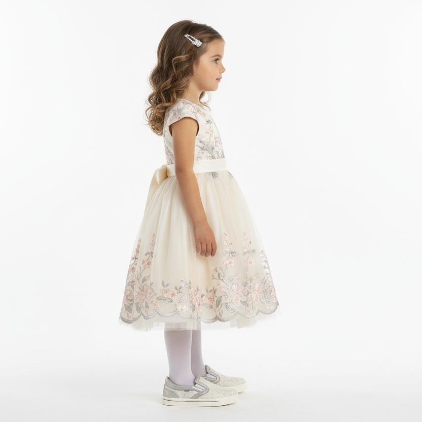 Sneakers Bambina Slip-on NeroGiardini P732181F Pizzo Avorio Vera Pelle Argento