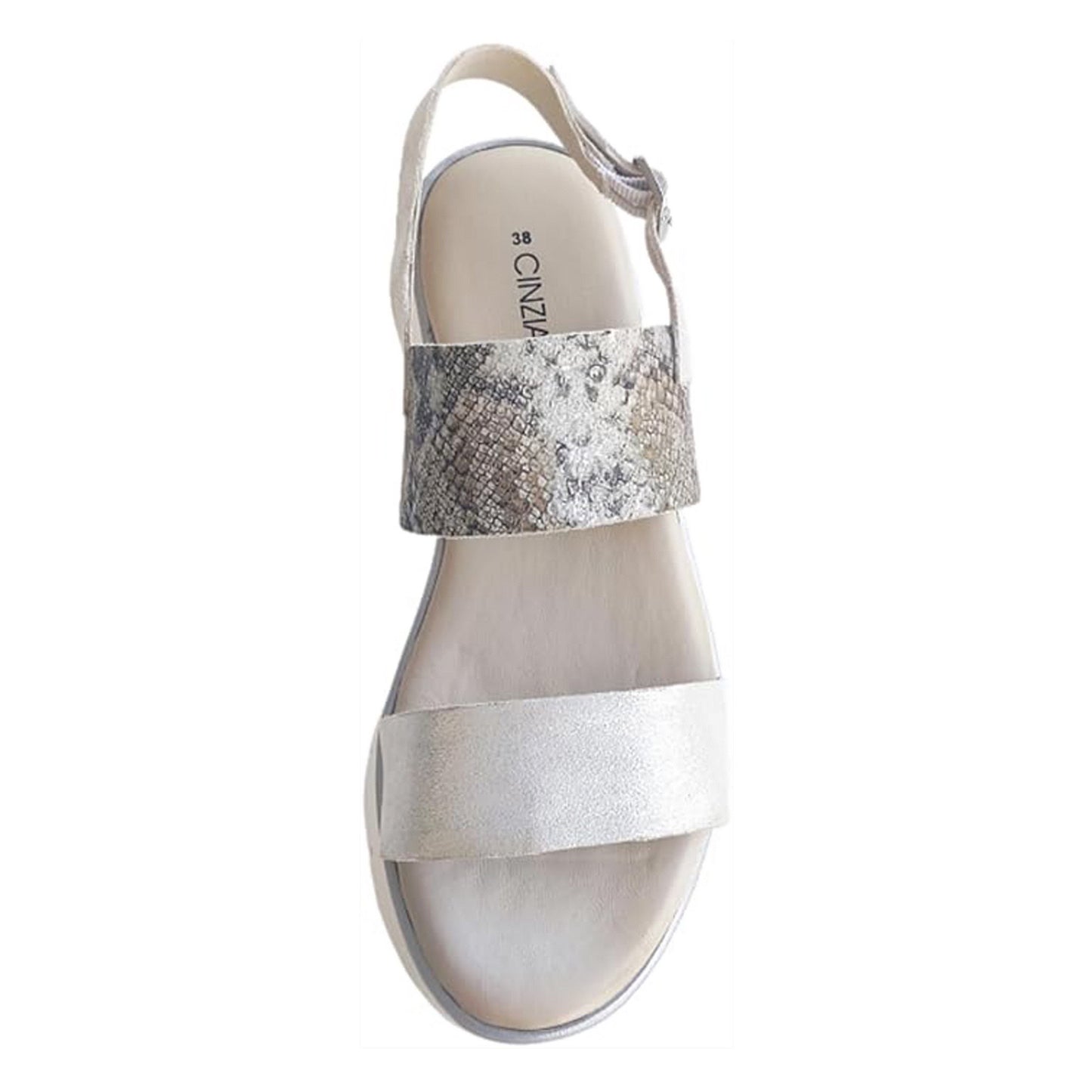 Sandali Cinzia Soft IV10627 beige in vera pelle con doppia fascia e cinturino