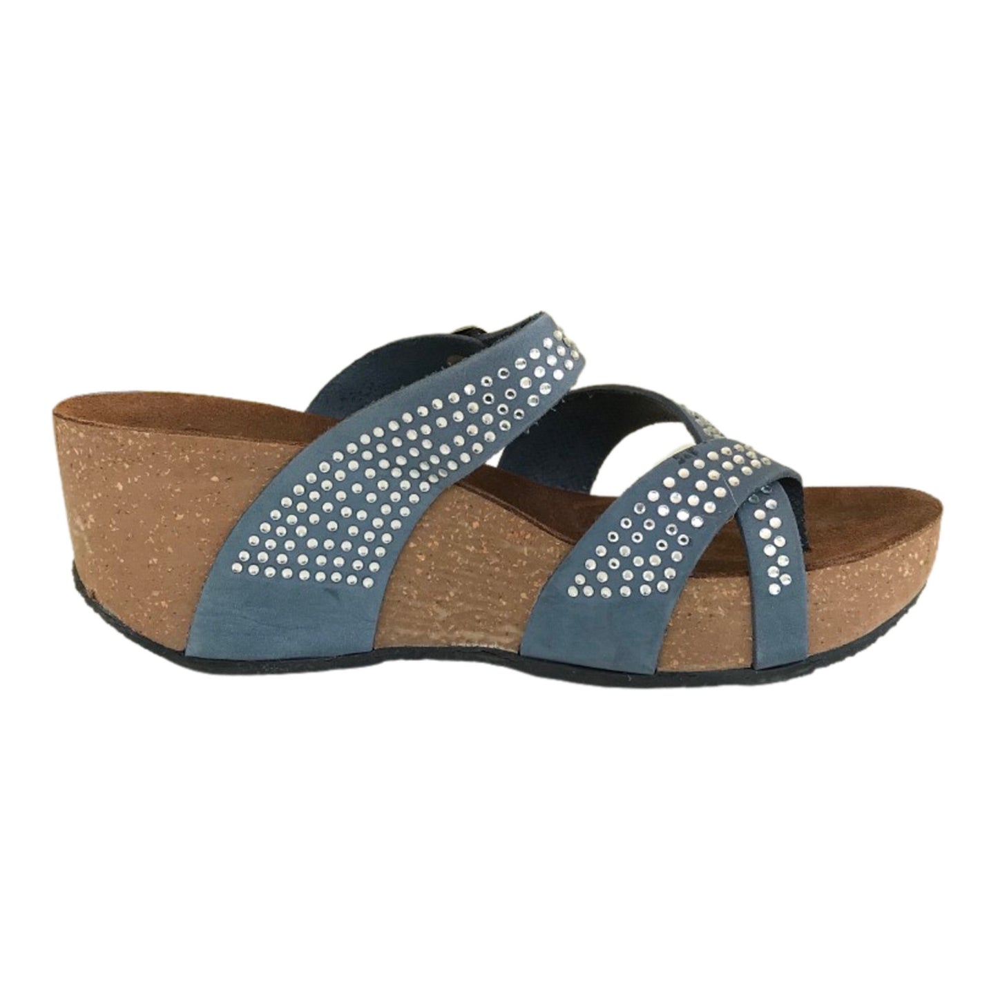 Ciabatte Zeppe infradito PREGUNTA Vera Pelle Blue Jeans con strass