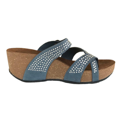 Ciabatte Zeppe infradito PREGUNTA Vera Pelle Blue Jeans con strass