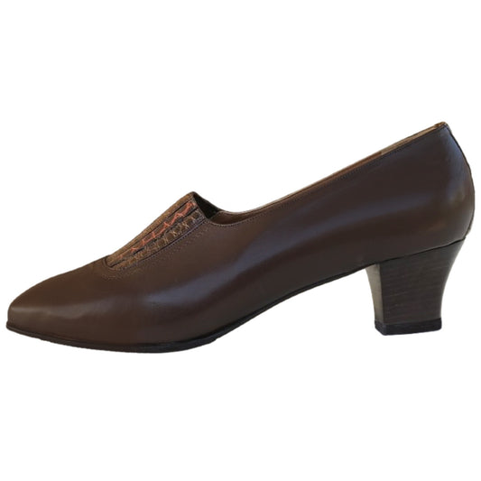 Scarpe donna LADY CONFORT 1390 con elastico, Vera Pelle, Testa di Moro, tacco 4.5 cm