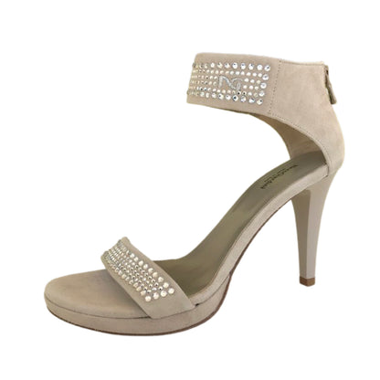 Sandali Donna NeroGiardini P207571DE Vera Pelle Scamosciata Beige con strass