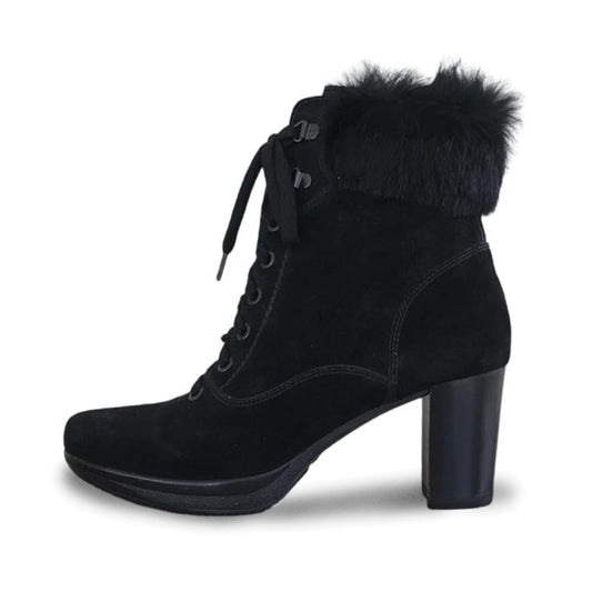 Stivaletti Neri Invernali Donna NeroGiardini A207801D - Tacco 6.5 con Plateau, Vera Pelle Scamosciata, Cerniera Laterale, Pelliccetta Nera - Numero 37