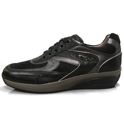 Sneakers Uomo NeroGiardini A201400U Vera Pelle e Pelle scamosciata Nero con riporti Argento