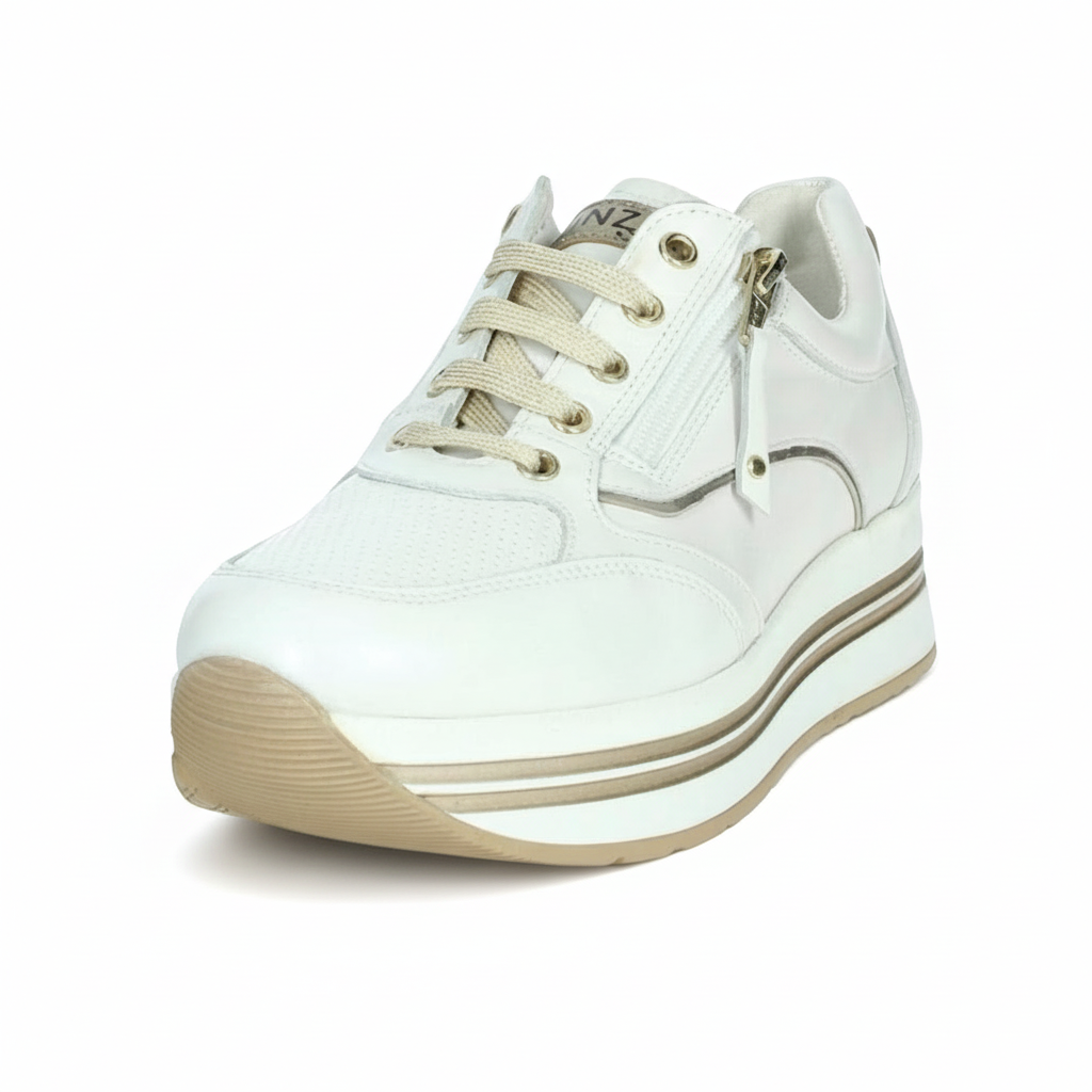 Sneakers Cinzia Soft IV919575 White/Gravel Bianco e oro, Vera Pelle, Platform, Zip, Plantare estraibile
