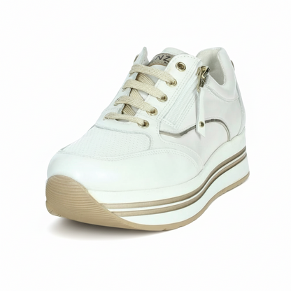 Sneakers Cinzia Soft IV919575 White/Gravel Bianco e oro, Vera Pelle, Platform, Zip, Plantare estraibile