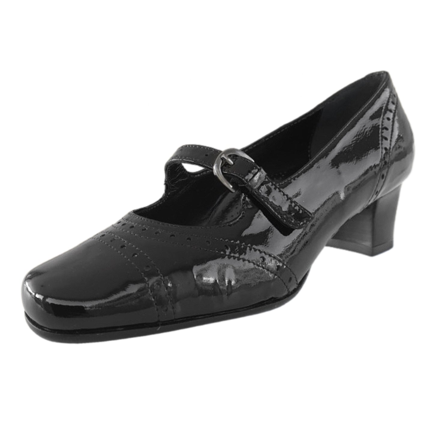 Décolleté con cinturino Donna, Valleverde, Moda Comoda, tacco 4 cm, Vera Pelle in Vernice, Nero