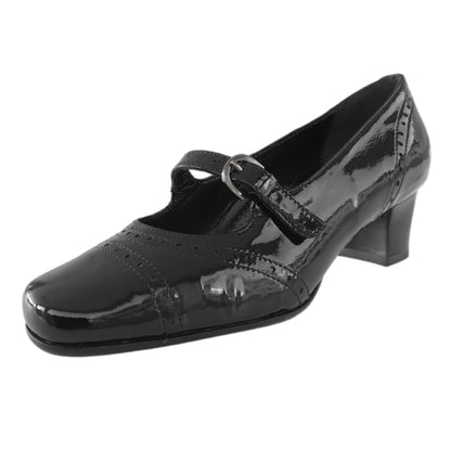 Décolleté con cinturino Donna, Valleverde, Moda Comoda, tacco 4 cm, Vera Pelle in Vernice, Nero