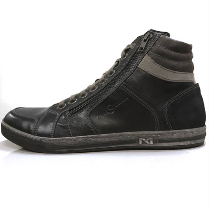 Sneakers Uomo NeroGiardini A201501U in Vera Pelle, Nero, Asfalto, Grigio con chiusura zip e lacci - Numero 43