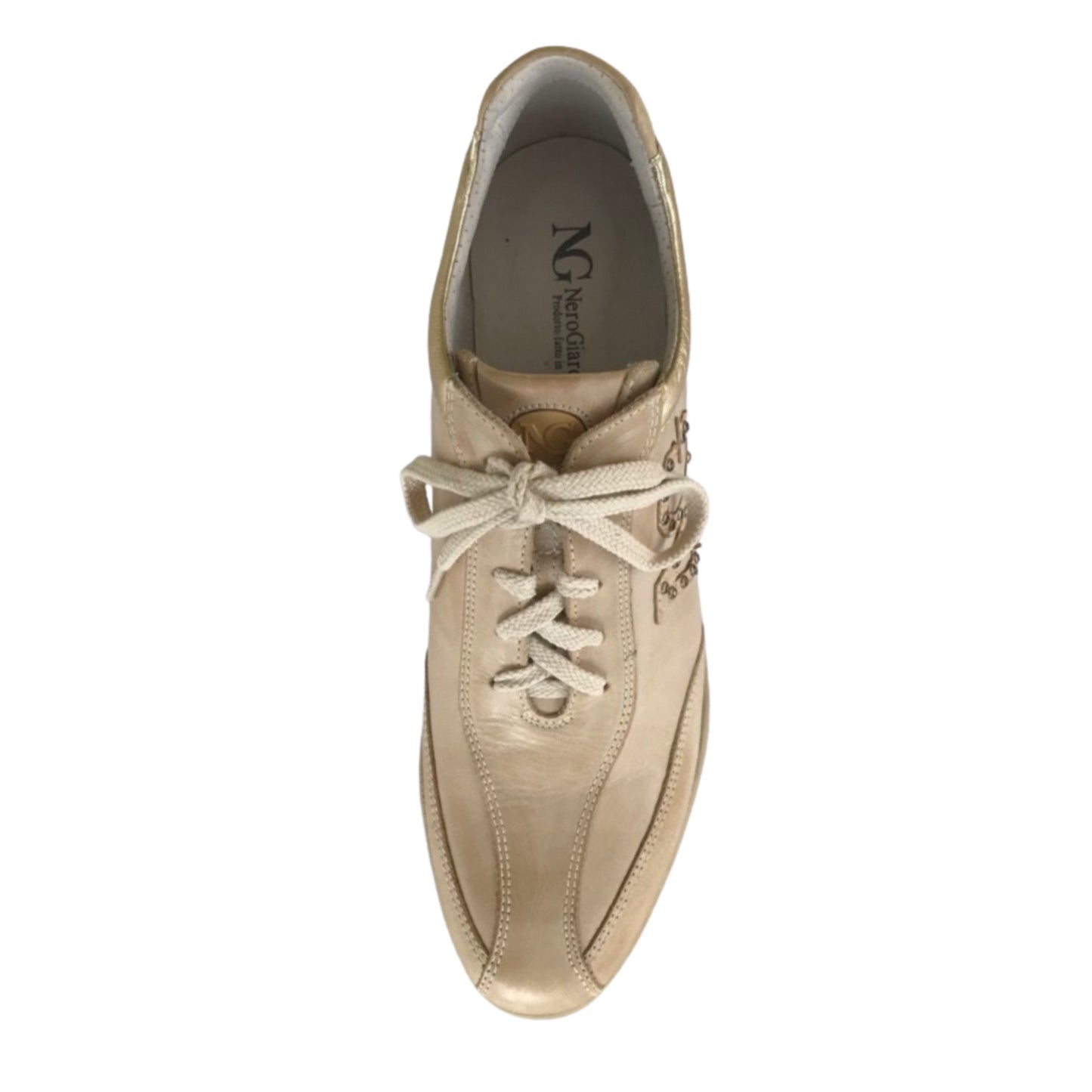 Sneakers donna NeroGiardini 00602 zeppa  beige sabbia laminato oro - 38 (EU)