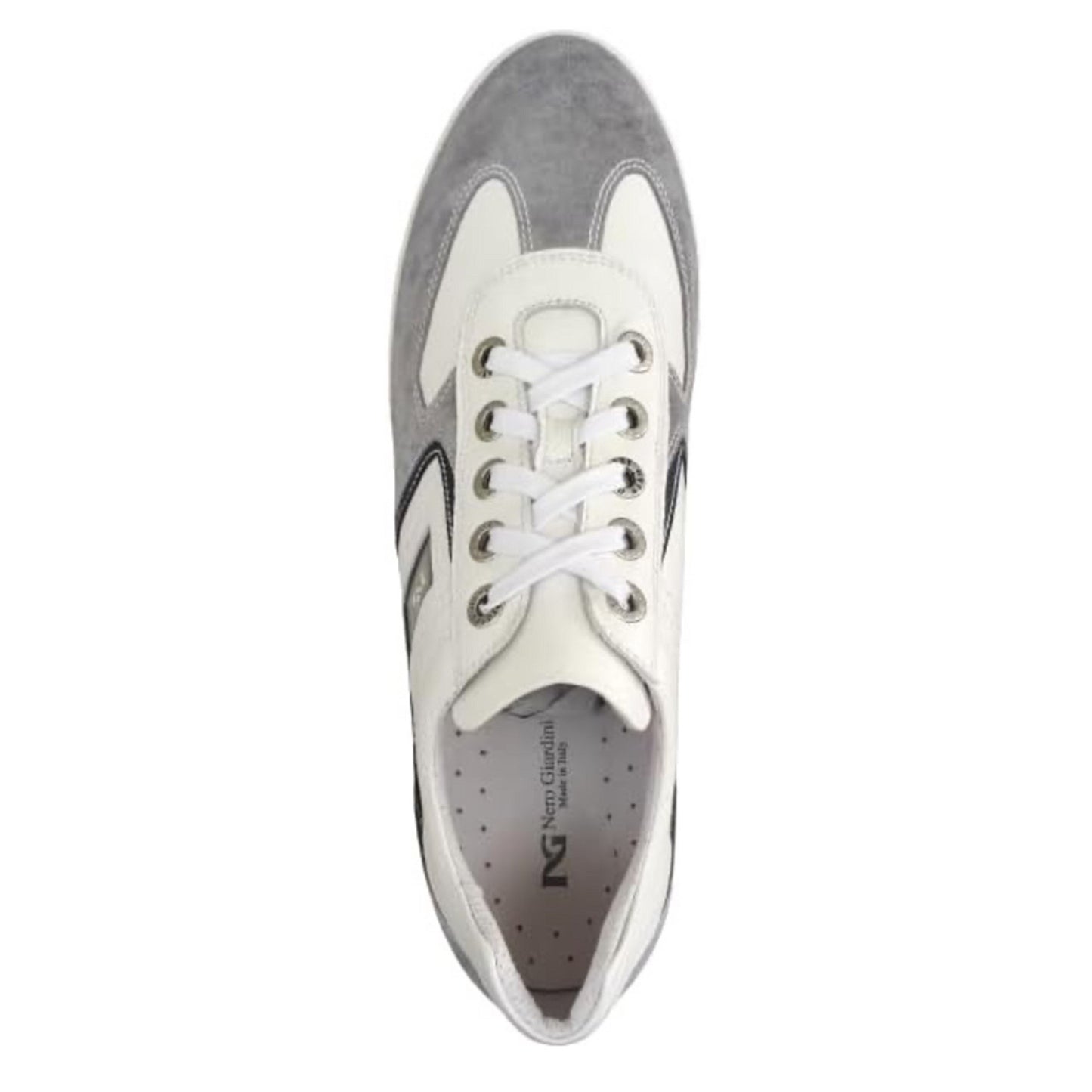 Sneakers Uomo NeroGiardini P201151U Vera Pelle Bianco Grigio con riporti Blu - 44 EU