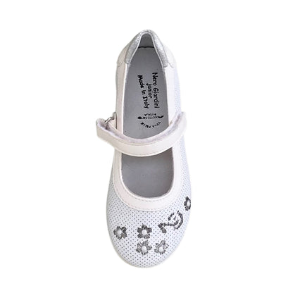 Ballerine con cinturino NeroGiardini P732181 Nappa Bianco Ricami argento