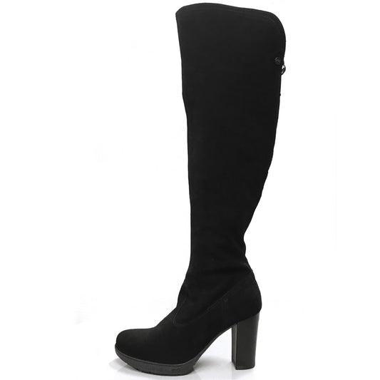 Stivali sopra al ginocchio Donna NeroGiardini A005205D - in Vera Pelle scamosciata, con plateau, cerniera zip, Tacco 9 cm, Nero