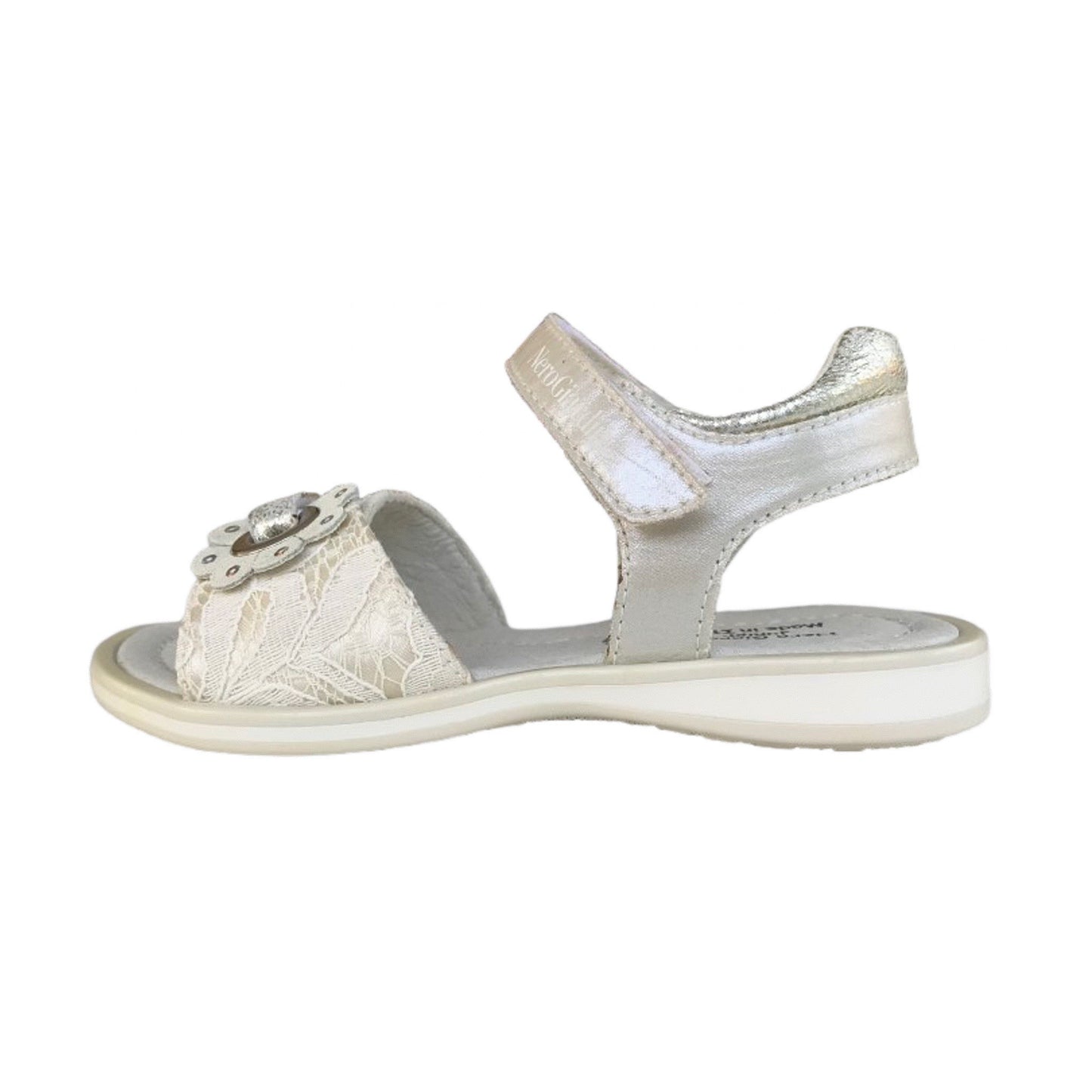 Sandali Bambina Eleganti in Pizzo, Colore Avorio, con Cinturino a Strappo