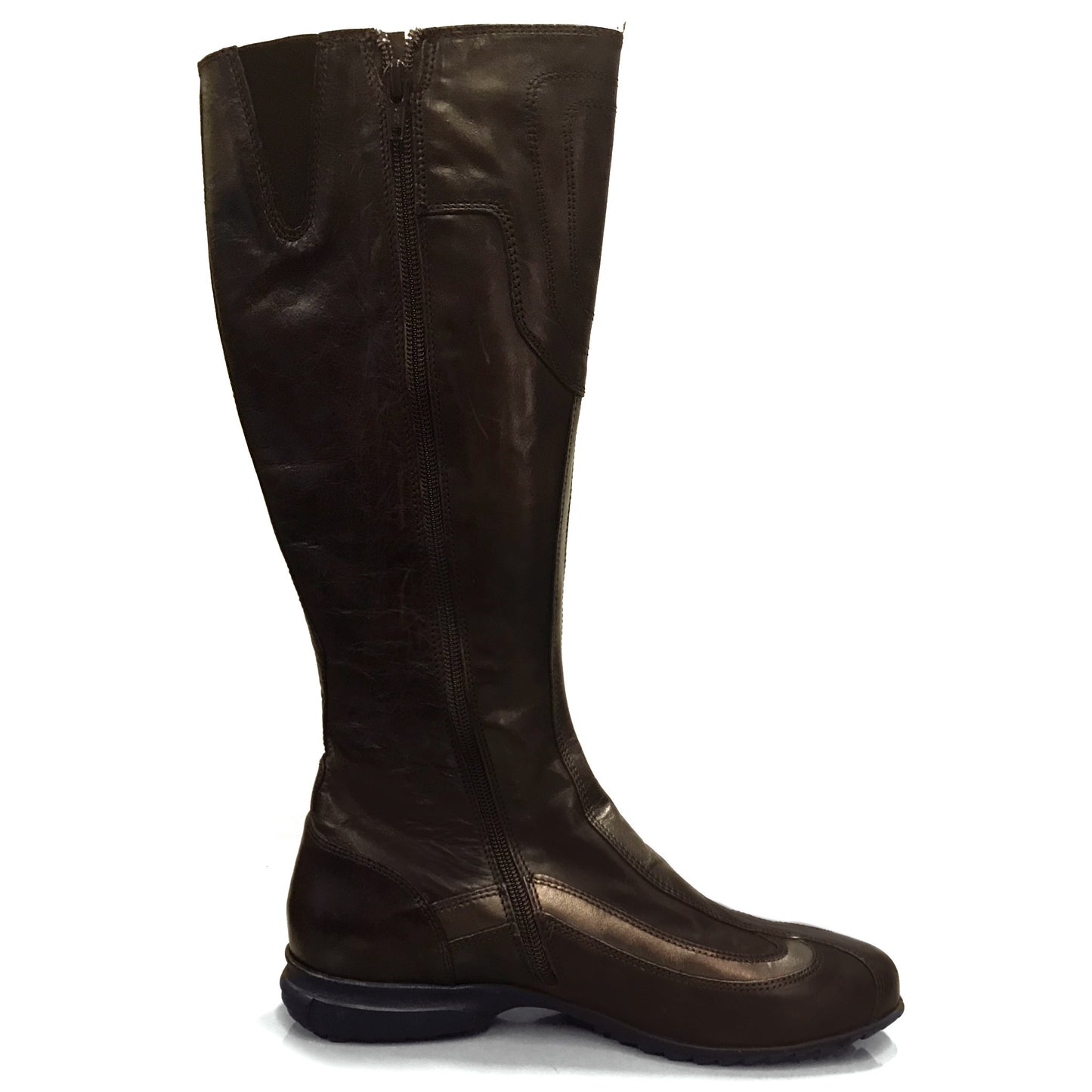 Stivali bassi Donna NeroGiardini 00840 Vera Pelle, Fondo Gomma, Cerniera Zip, Elastico, Chiusura a strappo - Testa di Moro, Bronzo
