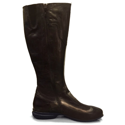 Stivali bassi Donna NeroGiardini 00840 Vera Pelle, Fondo Gomma, Cerniera Zip, Elastico, Chiusura a strappo - Testa di Moro, Bronzo
