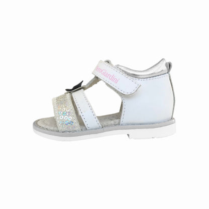 Sandali Bambina, Nero Giardini, P621570F, Vera Pelle, Bianco, Applicazione Farfalla, Paillettes