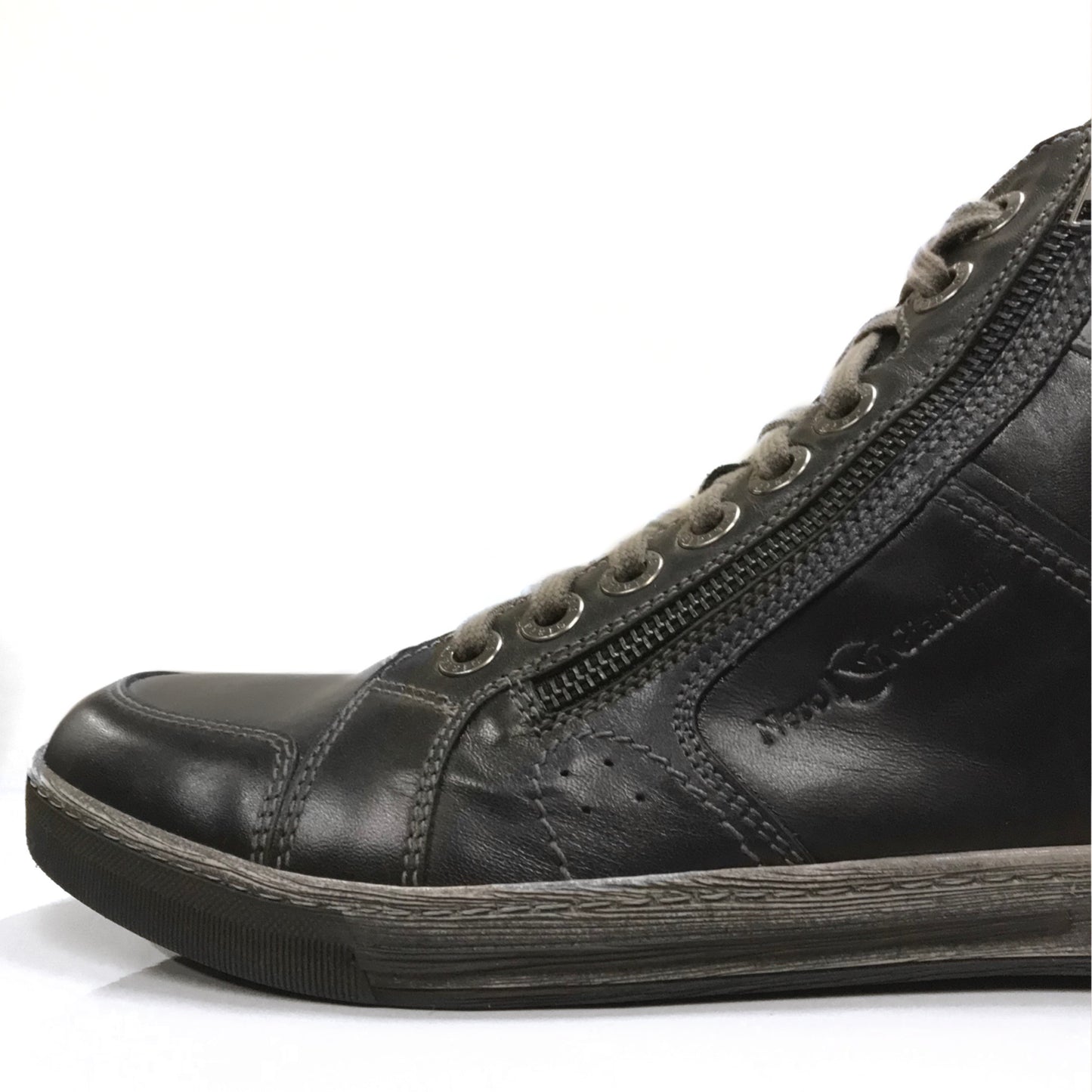Sneakers Uomo NeroGiardini A201501U in Vera Pelle, Nero, Asfalto, Grigio con chiusura zip e lacci - Numero 43