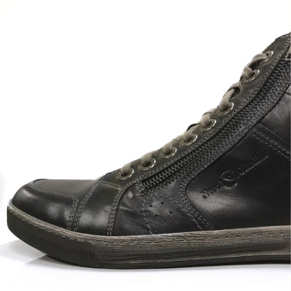 Sneakers Uomo NeroGiardini A201501U in Vera Pelle, Nero, Asfalto, Grigio con chiusura zip e lacci - Numero 43