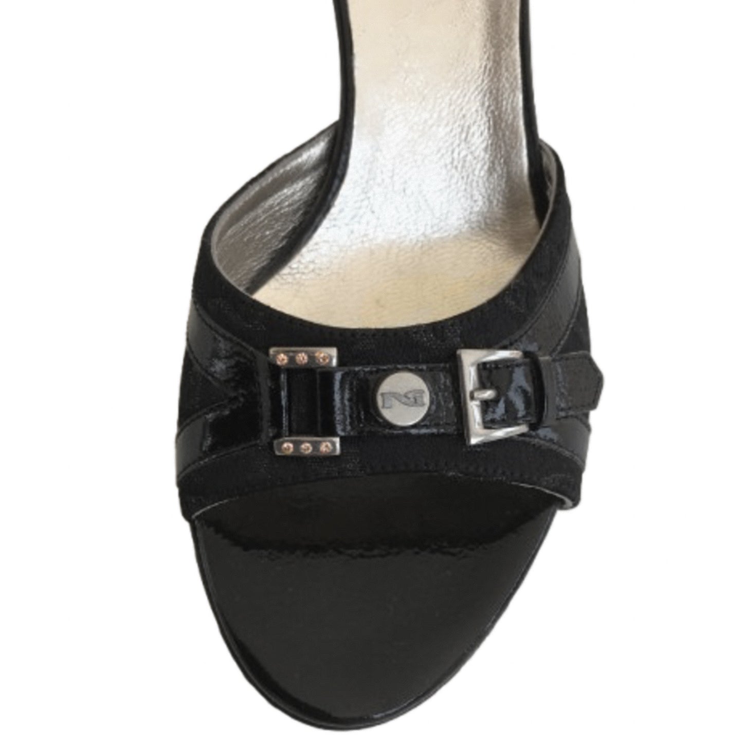 Ciabatte Eleganti NeroGiardini Vera Pelle in vernice e Tessuto Monogram - Nero