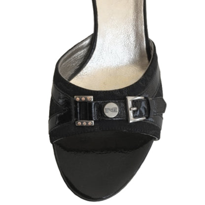 Ciabatte Eleganti NeroGiardini Vera Pelle in vernice e Tessuto Monogram - Nero