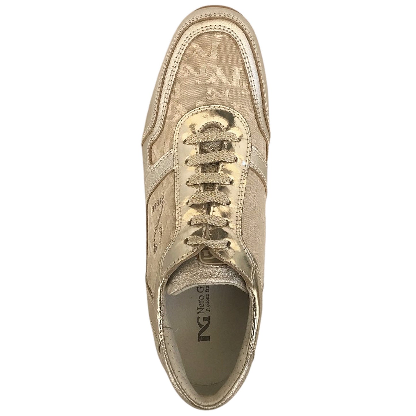 Sneakers Donna NeroGiardini 00256, Vera Pelle, Tessuto Monogram, Platino