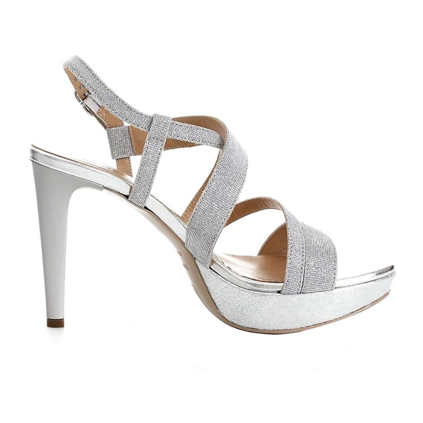 Sandali NeroGiardini P717890DE Argento Ghiaccio Glitter Vera Pelle