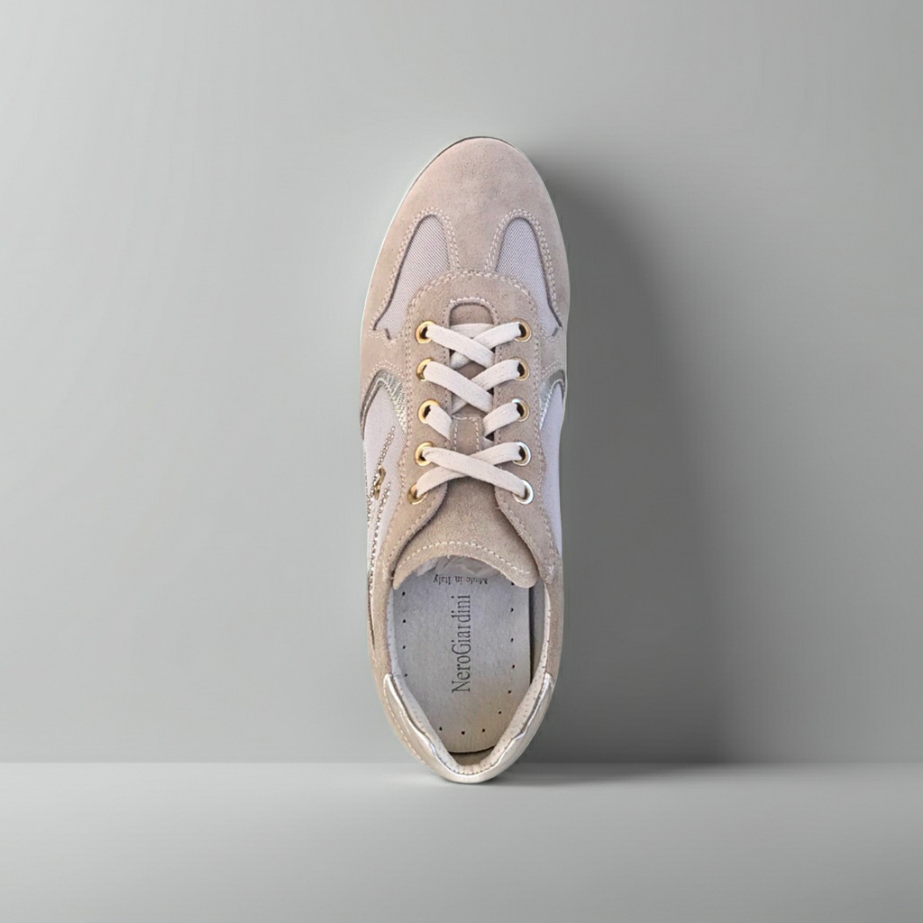 Sneakers Donna NeroGiardini P308452D Vera Pelle Beige con fondo specchiato