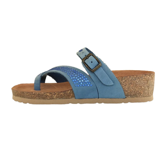 Ciabatte Infradito Pregunta Vera Pelle Blu con strass