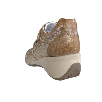 Sneakers con strappo Donna NeroGiardini Art 00681 Zeppa Vera Pelle Sabbia Laminato Oro
