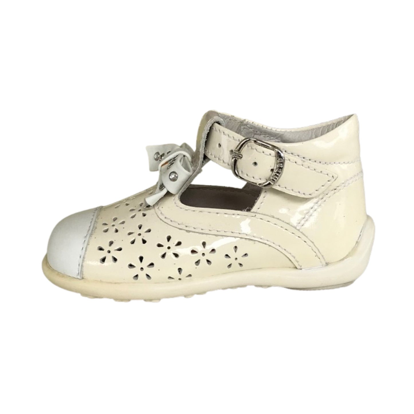 Scarpe Bambina Chicco 39449 Vera Pelle Vernice Bianco Latte / Bianco Fiocco brillantini   - 19 EU