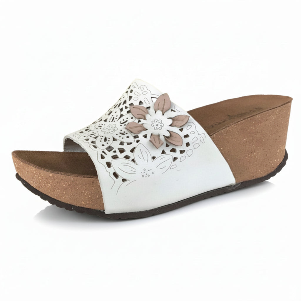 Ciabatta con zeppa Donna PREGUNTA 753-6915 Fascia Nabuk Bianco Panna