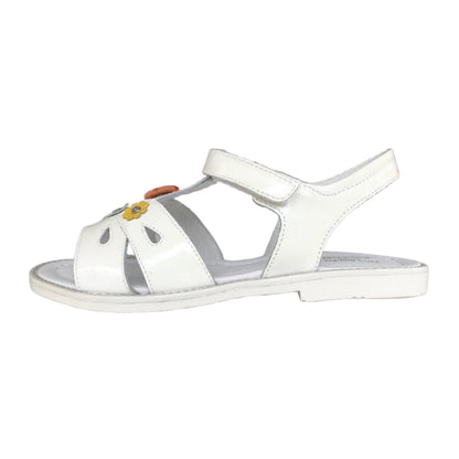 Sandali Bambina NeroGiardini in Pelle Verniciata, Bianco, con Decorazioni Floreali, Chiusura a Strappo