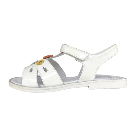 Sandali Bambina NeroGiardini in Pelle Verniciata, Bianco, con Decorazioni Floreali, Chiusura a Strappo