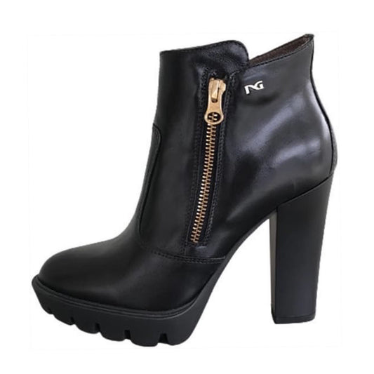 Stivaletti Neri Donna NeroGiardini in Vera Pelle, Tacco 10 cm con Plateau, Cerniera Laterale oro – Art. A616501D