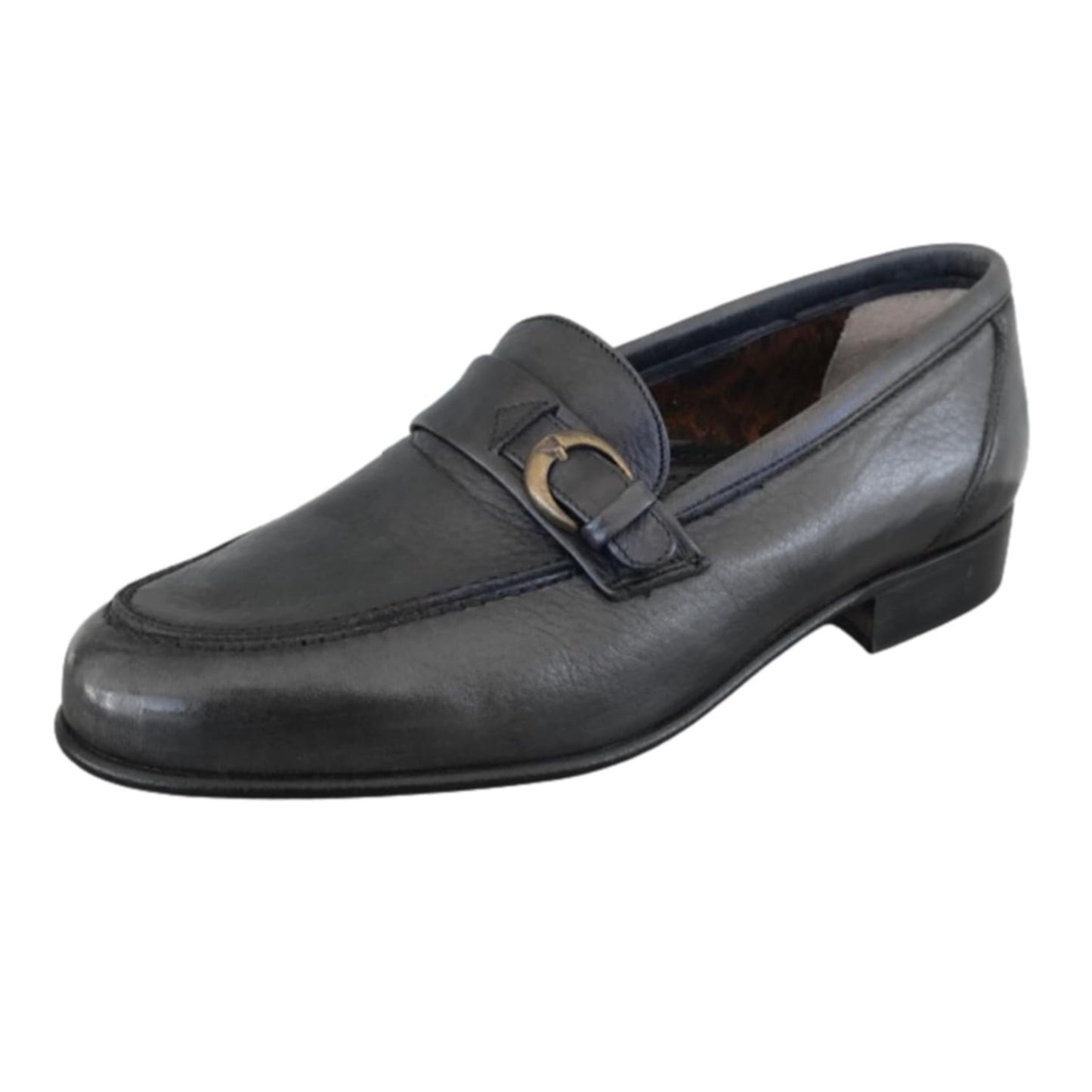 Mocassini Uomo Enzo del Lago 086 Pelle Nero con Fibbia Fondo Cuoio