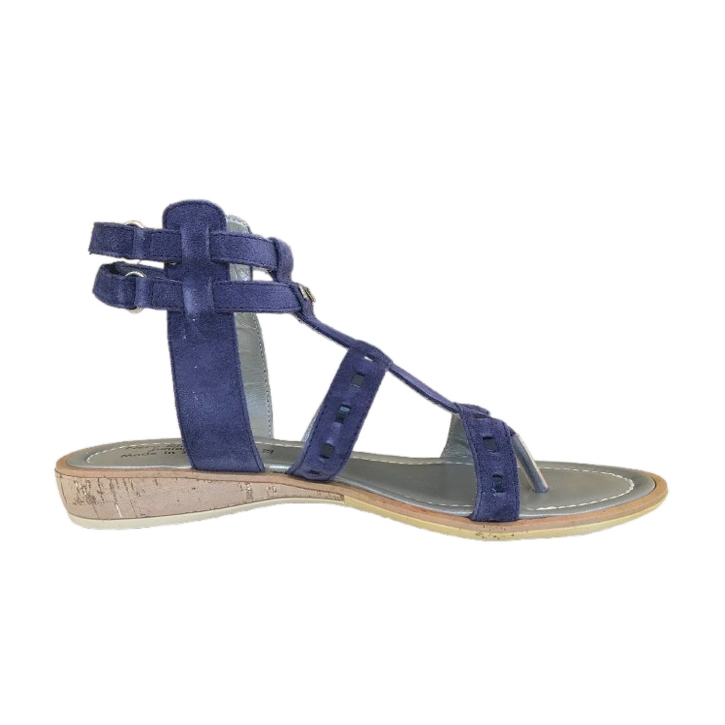 Sandali Donna in Pelle Scamosciata, Fasce Gladiatore, Blu Navy, Suola in Gomma Antiscivolo