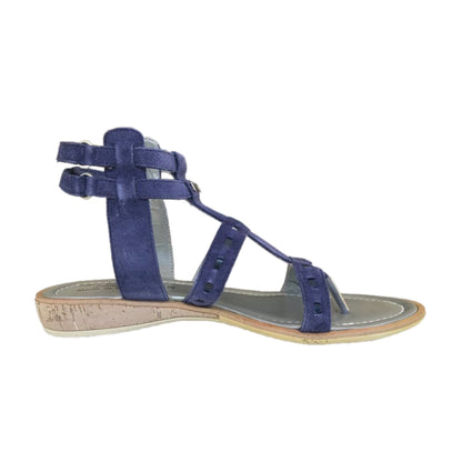 Sandali Donna in Pelle Scamosciata, Fasce Gladiatore, Blu Navy, Suola in Gomma Antiscivolo