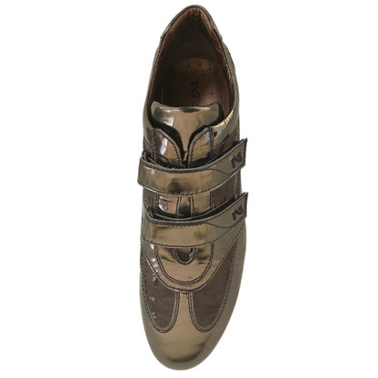 Sneakers donna NeroGiardini 456 con doppio strappo, Vera pelle Specchiato, Antracite, 39 EU