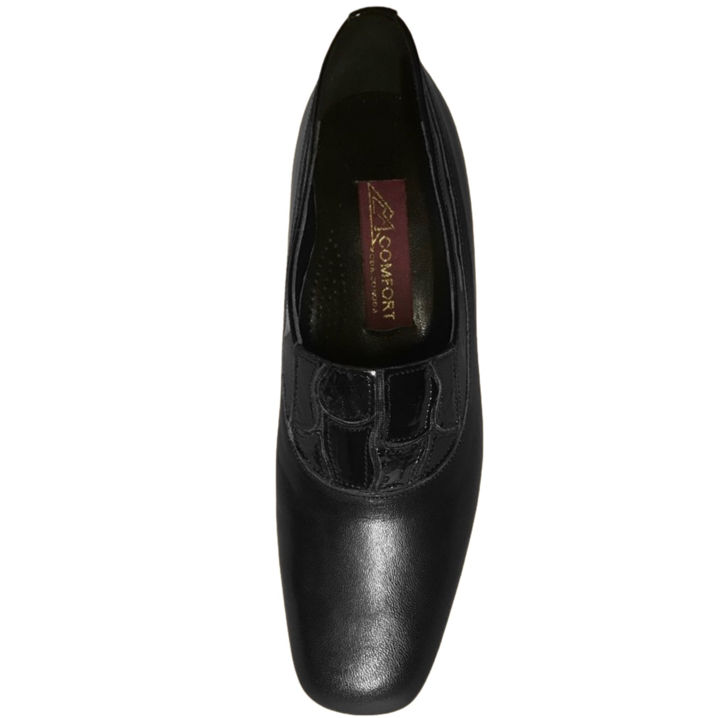 Scarpe Donna Comfort 768 con Elastico, Vera Pelle, Riporti in vernice Stampa Cocco, Nero