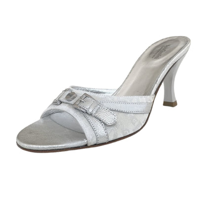 Ciabatte Eleganti NeroGiardini Vera Pelle e Tessuto Monogram Lamè - Argento