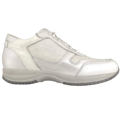 Sneakers Donna NeroGiardini P000400 Vera Pelle Perlato, Tessuto glitter, Bianco