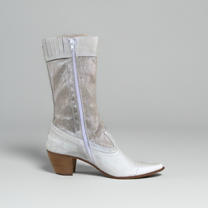Stivali Texani Donna NeroGiardini 00312 Vera Pelle Bianco Menta e Tela Argento, 40 EU