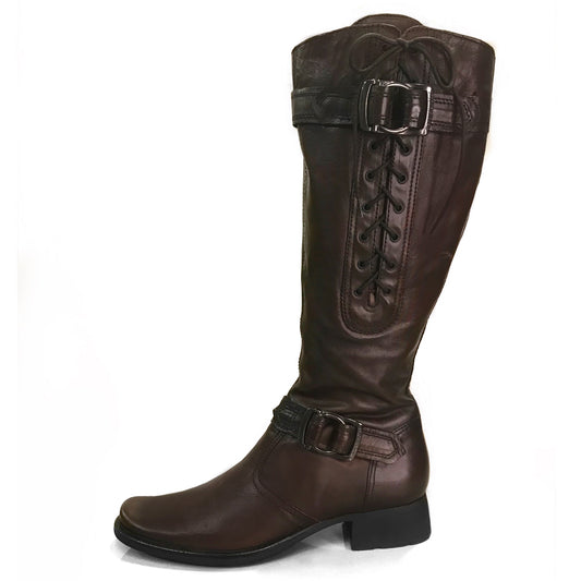 Stivali Donna NeroGiardini 00150 Vera Pelle, Tacco a blocco basso, Cerniera Zip, Elastico, Fibbia, Chiusura a strappo, Marrone Testa di Moro - Numero 39