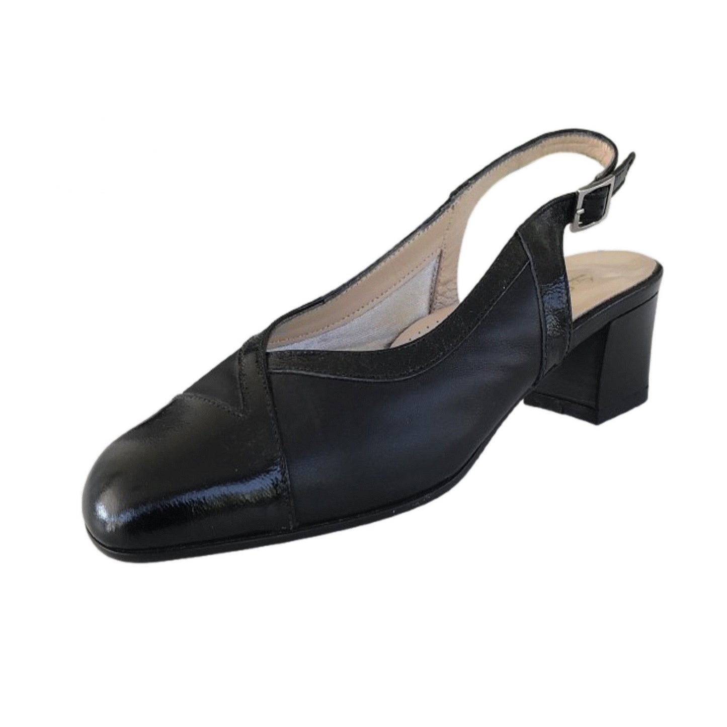Décolleté Slingback Cinzia Valle 3502 in Vera Pelle Naplak e Nappa Nero