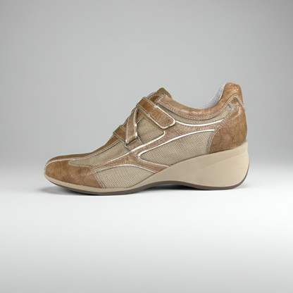 Sneakers con strappo Donna NeroGiardini Art 00681 Zeppa Vera Pelle Sabbia Laminato Oro