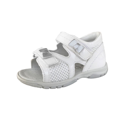 Sandali da Bambina NeroGiardini P420480F in Vera Pelle Naplak, Bianco con Fiocchi Argento