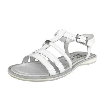 Sandali Bambina NeroGiardini in Vera Pelle Lucida, Modello Daimond, Bianco, con Cinturino alla Caviglia