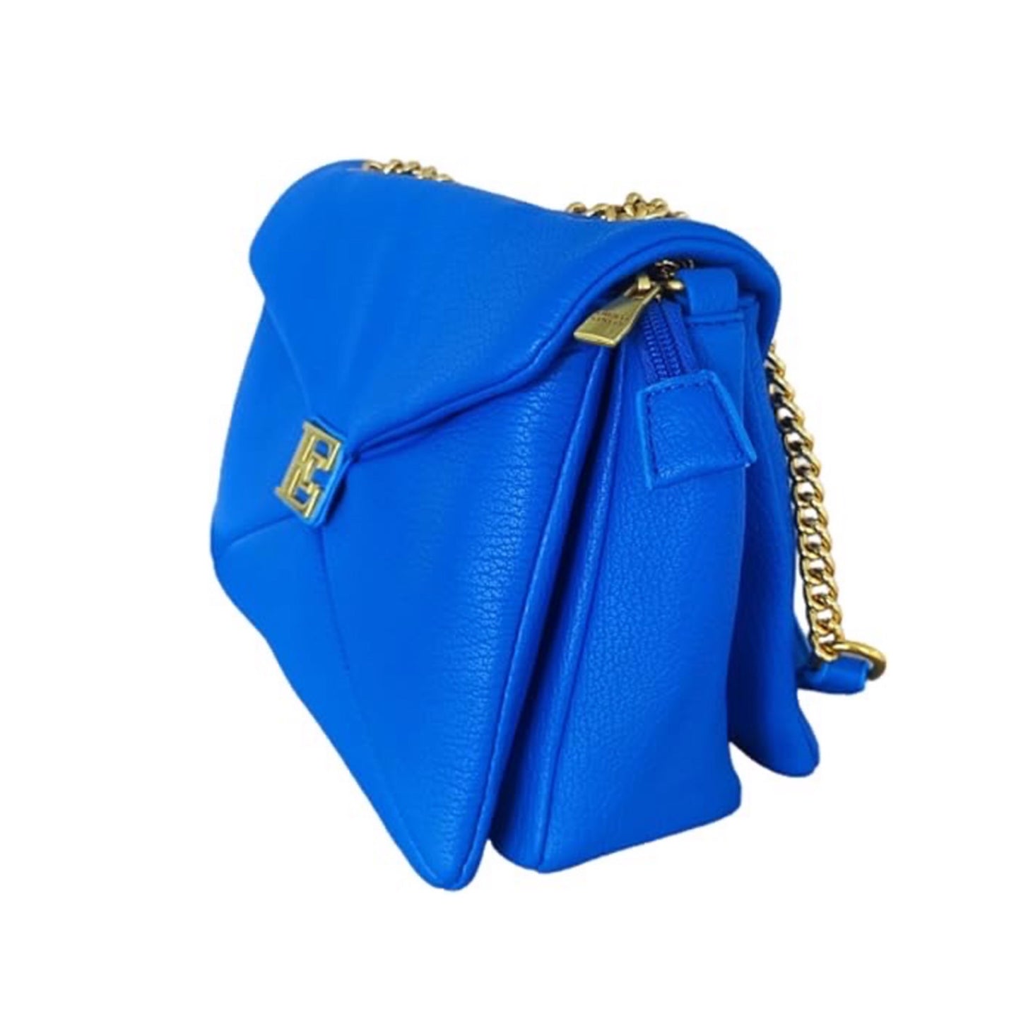 Borsa donna Enrico Coveri ecopelle blu con catena oro tracolla