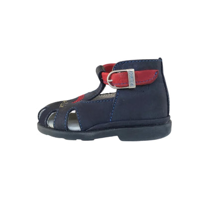 Sandali Bimbo Primigi in Vera Pelle a Gabbietta per Bambino, Blu Navy e Rosso, Taglia 18, con Fibbia